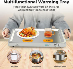 Buffet Servers and Warmers, 2-in-1 Electric Warming Tray with Temperature Control, Stainless Steel Chafing Dish, 3 Serving Trays, 8Qt Food Warmer Station for Parties, Banquets, and Events