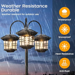Outdoor Solar Lamp Post Lights – 3-Head Waterproof Solar Powered Floor Lamps with 60 Lumens, Extra Bulbs, Decorative Lighting for Garden, Lawn, Pathway & Yard