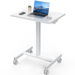 Adjustable Height Mobile Standing Desk with Lockable Wheels, Small Portable Rolling Table for Home Office