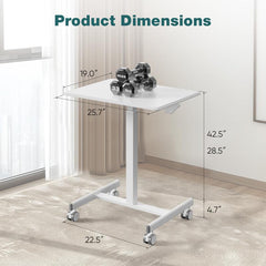 Adjustable Height Mobile Standing Desk with Lockable Wheels, Small Portable Rolling Table for Home Office