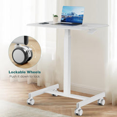 Adjustable Height Mobile Standing Desk with Lockable Wheels, Small Portable Rolling Table for Home Office