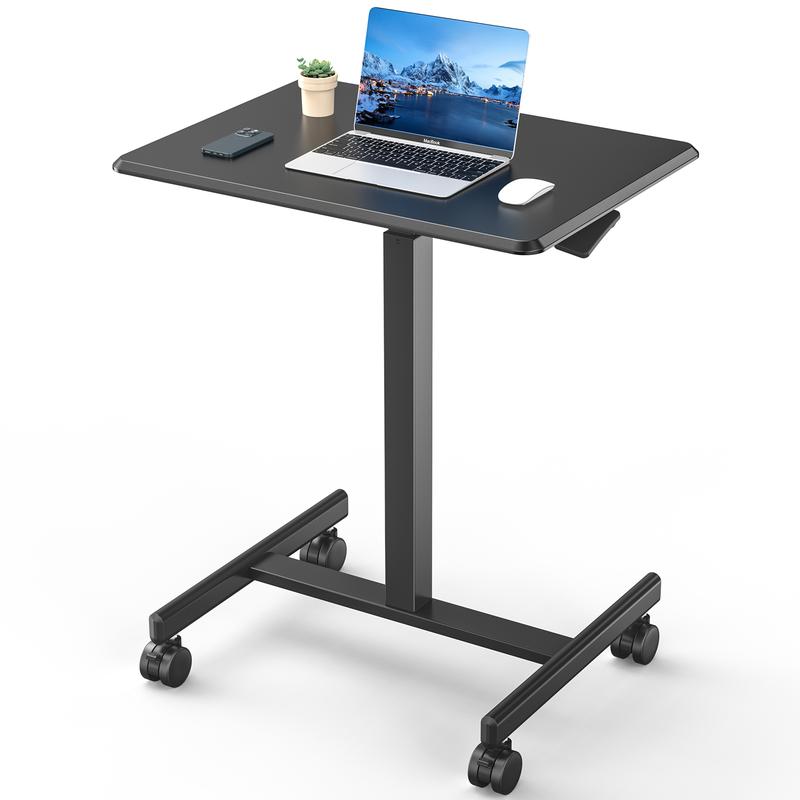 Adjustable Height Mobile Standing Desk with Lockable Wheels, Small Portable Rolling Table for Home Office