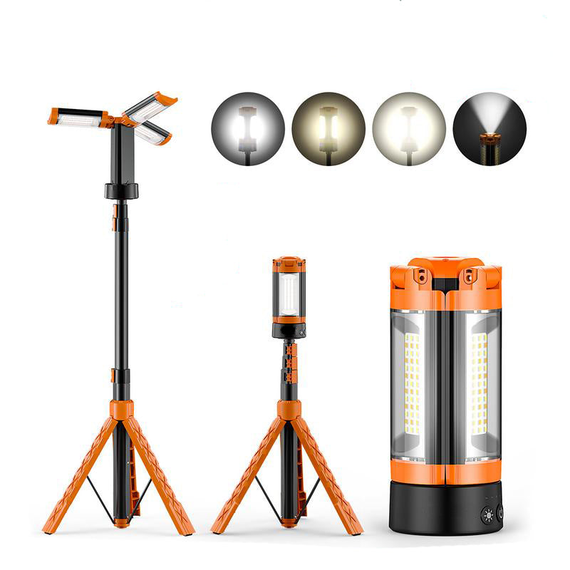 Rechargeable Camping Light with 10000mAh Battery and Detachable Tripod (1.75–6.5 ft), 2200 Lumens Cordless Dimmable Work & Emergency Light for Outdoor Hiking