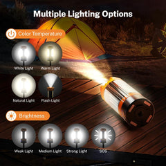 Rechargeable Camping Light with 10000mAh Battery and Detachable Tripod (1.75–6.5 ft), 2200 Lumens Cordless Dimmable Work & Emergency Light for Outdoor Hiking