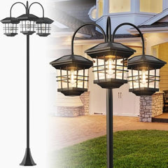 Outdoor Solar Lamp Post Lights – 3-Head Waterproof Solar Powered Floor Lamps with 60 Lumens, Extra Bulbs, Decorative Lighting for Garden, Lawn, Pathway & Yard