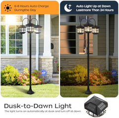 Outdoor Solar Lamp Post Lights – 3-Head Waterproof Solar Powered Floor Lamps with 60 Lumens, Extra Bulbs, Decorative Lighting for Garden, Lawn, Pathway & Yard